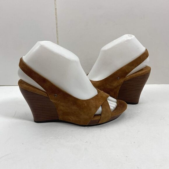 Ugg women's US 6,5 Suede wooden Wedge Hazel Platform Slingback Sandals Shoes - Picture 8 of 13